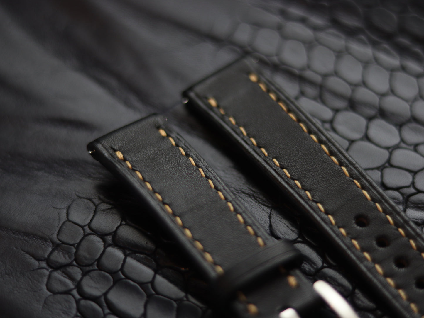 LEATHER STRAPS MATTE BLACK ( SUNSET ORANGE) FULL STITCHED GRIP LEATHER GOODS