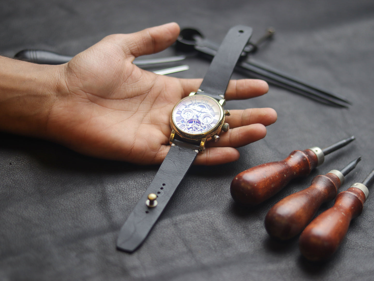 PANTOM BLACK (WHITE) - MINIMAL STITCHED WATCH STRAPS