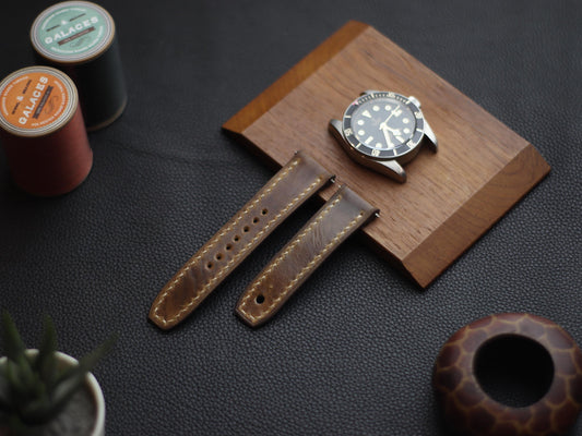 BRUNETTE BROWN (BEACH) - FULL STITCHED WATCH STRAPS grip