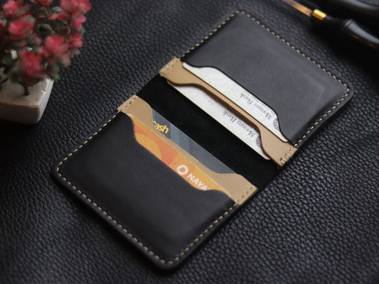 BISON ITALIAN BIFOLD CARD HOLDER - MATTE BLACK & CHIFFON WHITE GRIP LEATHER GOODS