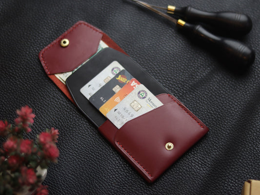 CARVES MINI SMART WALLET CRIMSOM RED & BLACK GRIP LEATHER GOODS