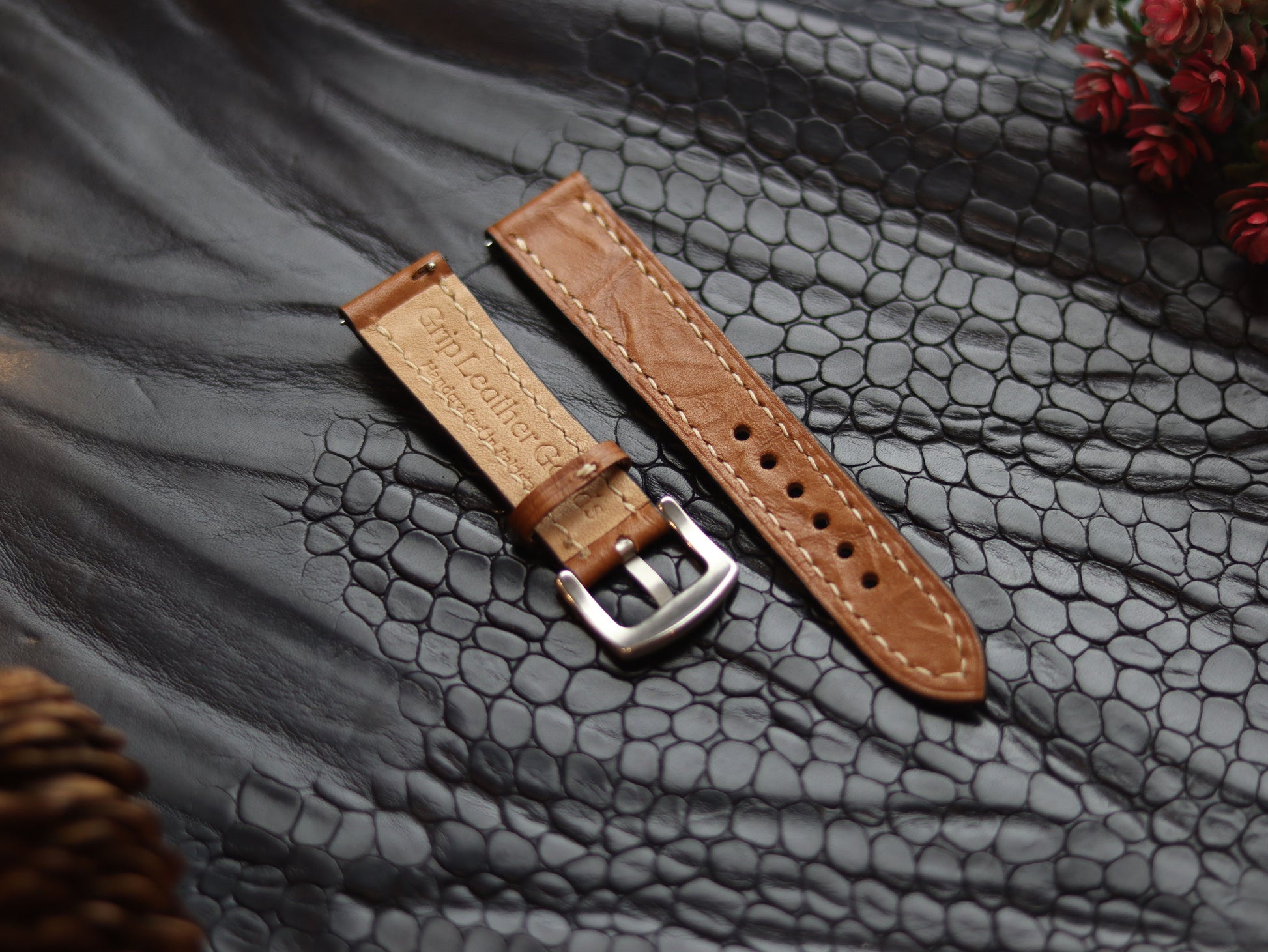 LEATHER STRAPS TEN BROWN (BEACH)  FULL STITCHED GRIP LEATHER GOODS