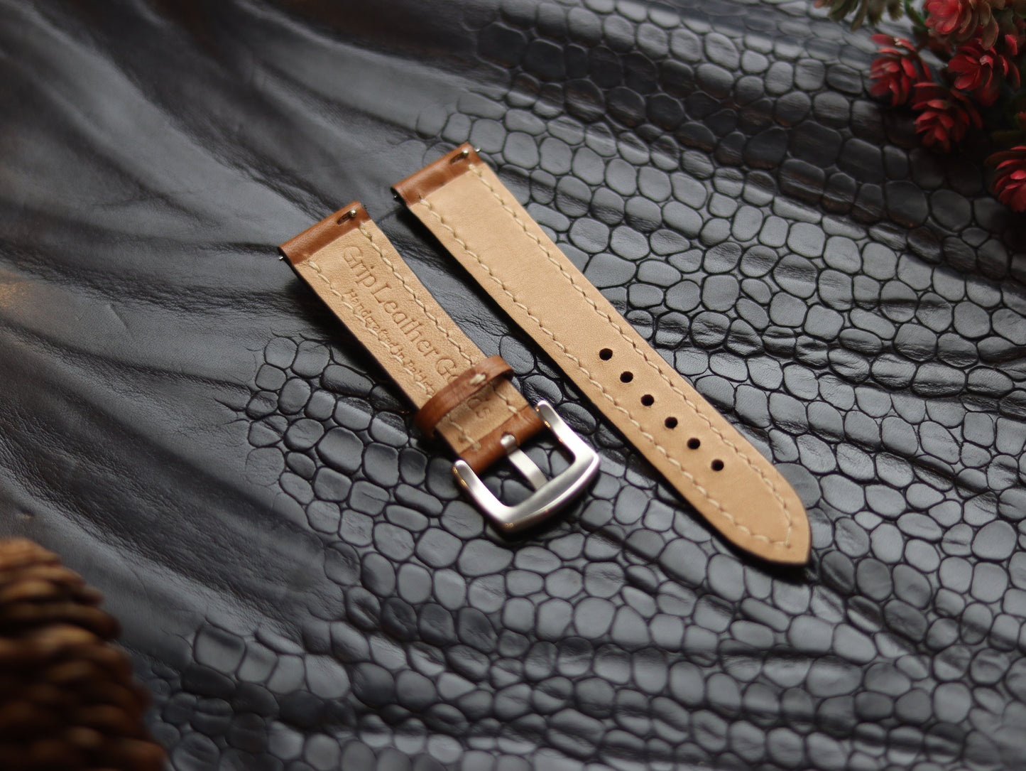 LEATHER STRAPS TEN BROWN (BEACH)  FULL STITCHED GRIP LEATHER GOODS