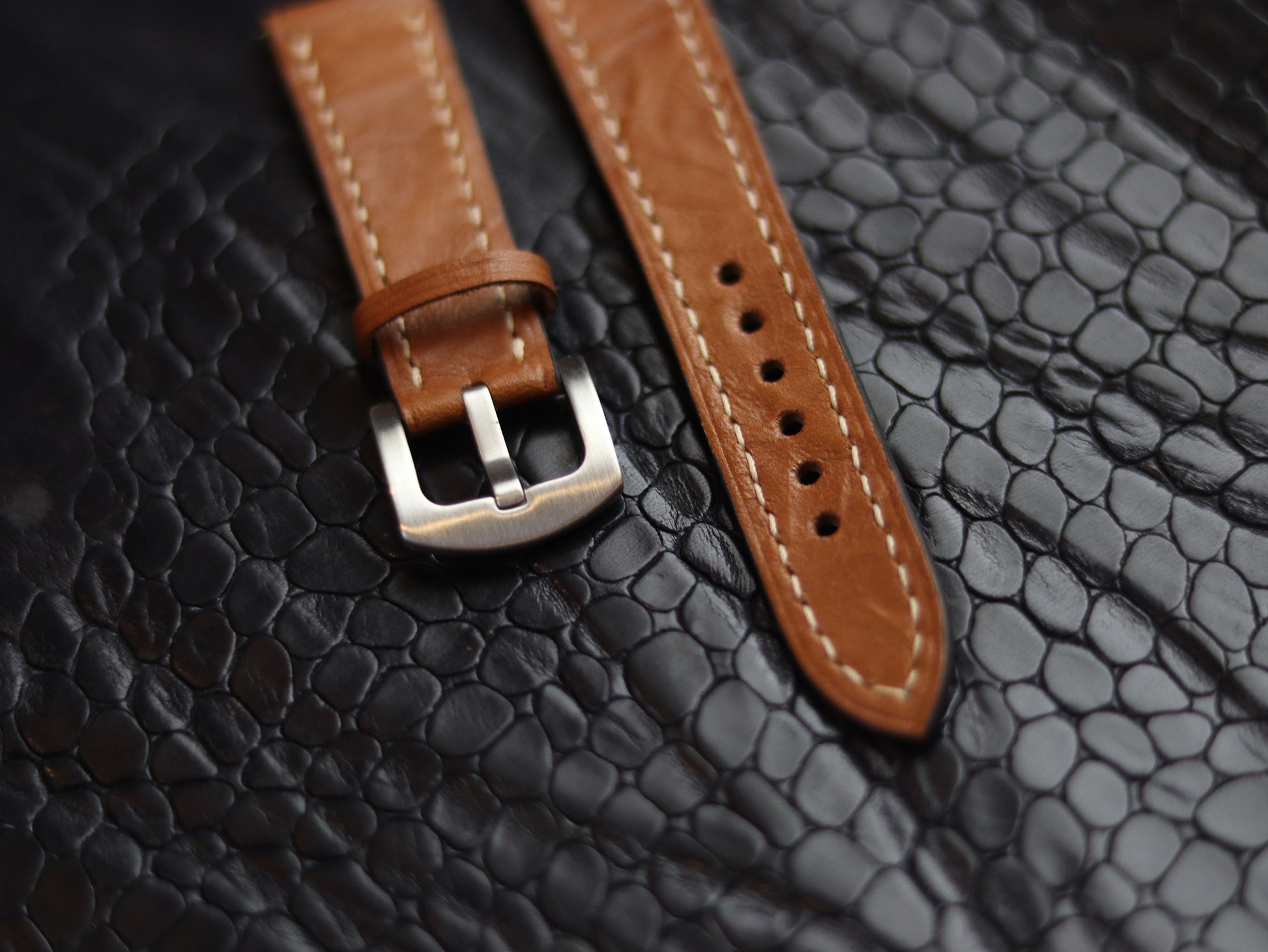 LEATHER STRAPS TEN BROWN (BEACH)  FULL STITCHED GRIP LEATHER GOODS