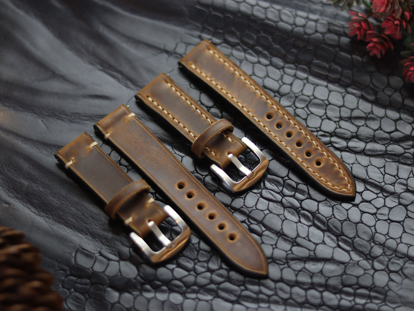 LEATHER STRAPS BRUNETTE BROWN (BEACH)  FULL STITCHED GRIP LEATHER GOODS