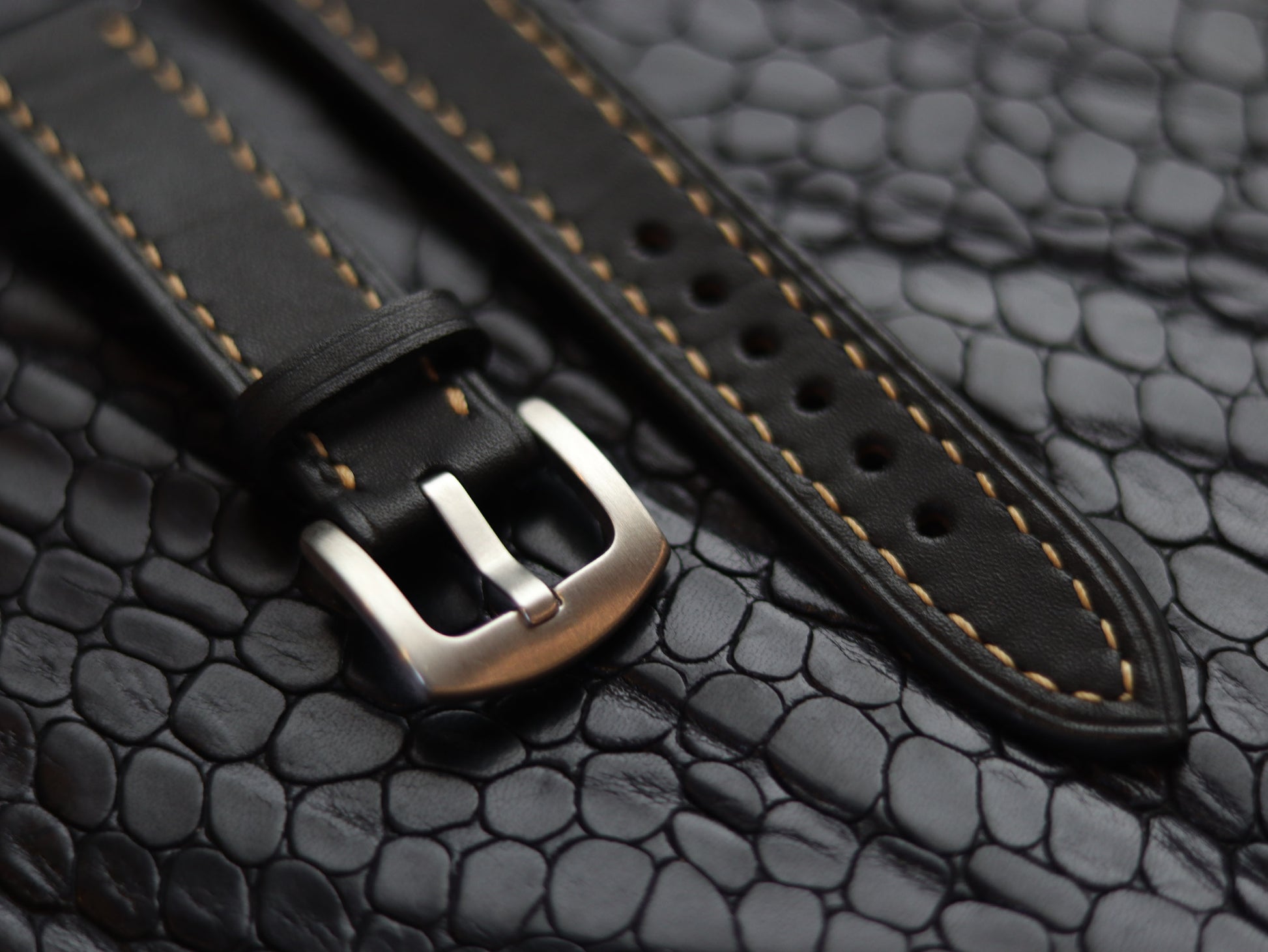 LEATHER STRAPS MATTE BLACK  ( SUNSET ORANGE) FULL STITCHED GRIP LEATHER GOODS