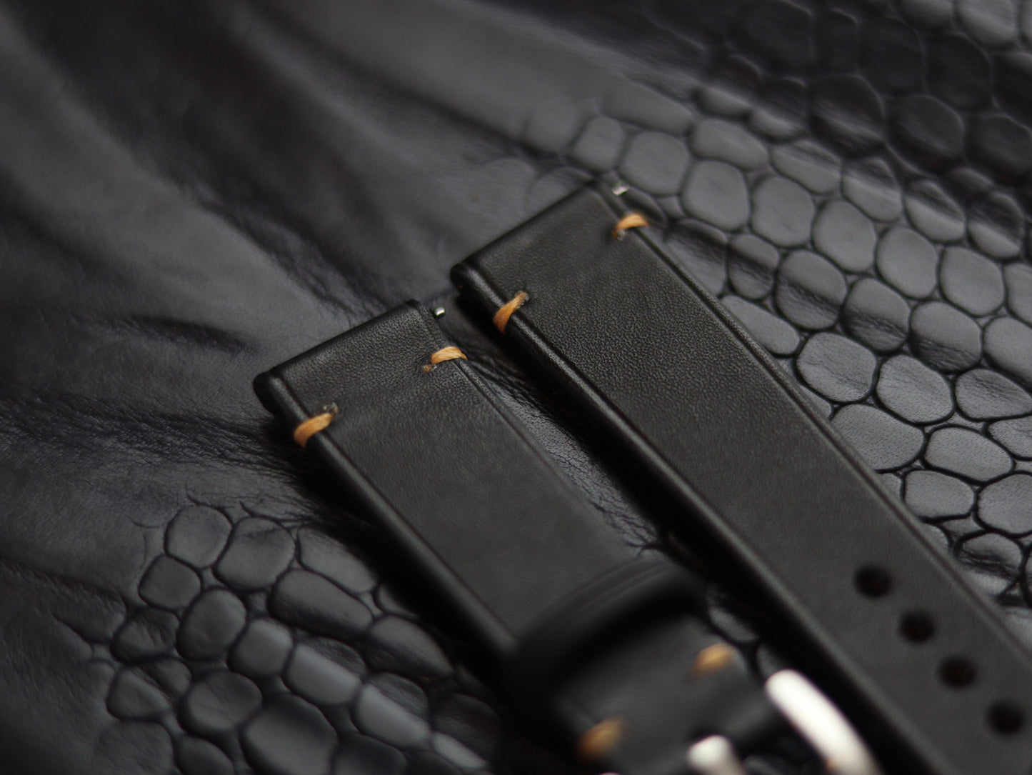 LEATHER STRAPS MATTE BLACK  ( SUNSET ORANGE) MINIMAL STITCHED GRIP LEATHER GOODS