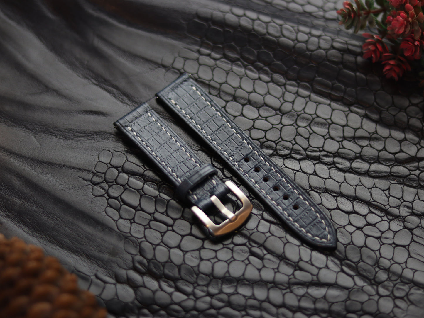 LEATHER STRAPS IMPERIAL BLUE (WHITE)  FULL STITCHED GRIP LEATHER GOODS