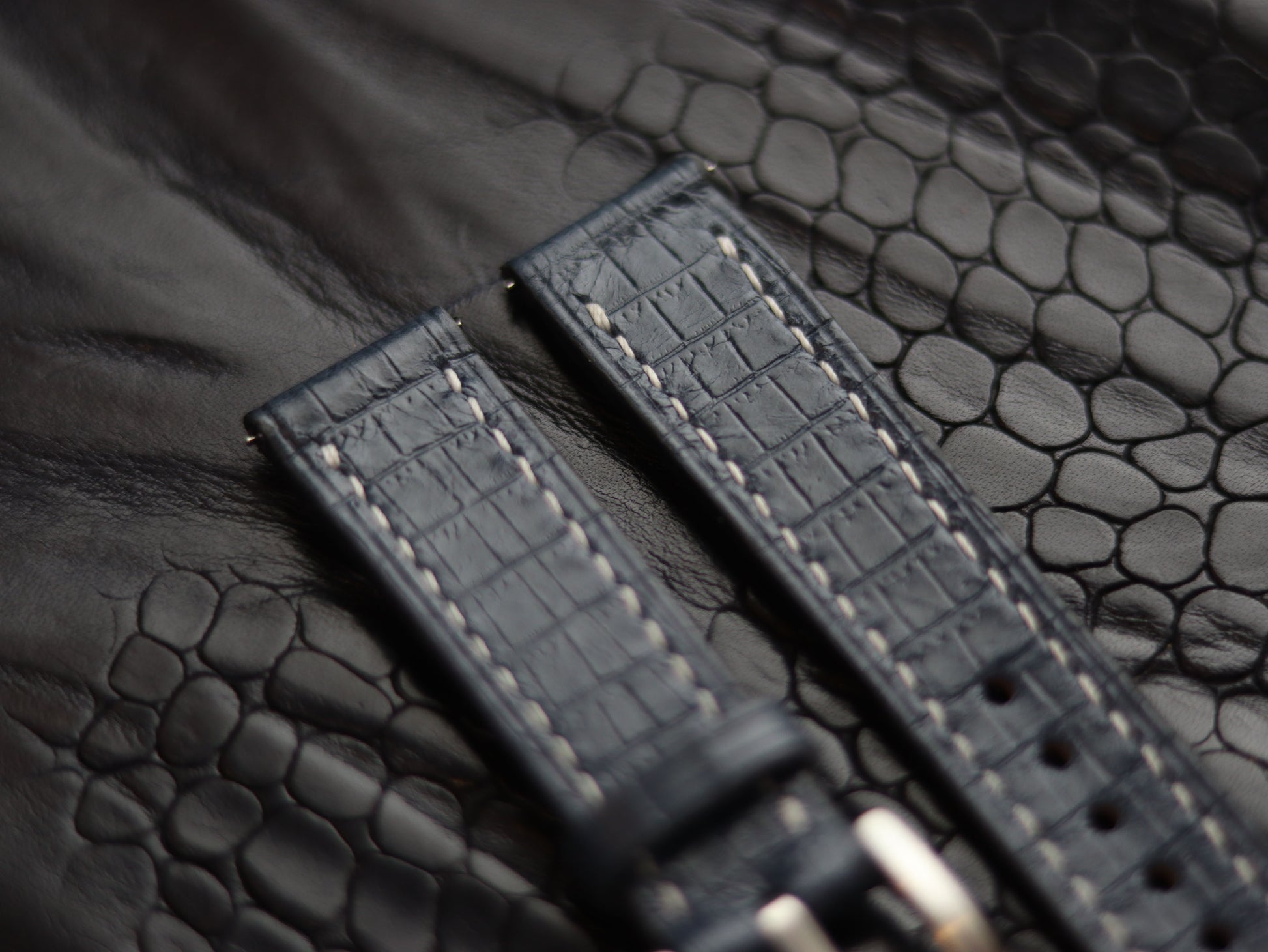 LEATHER STRAPS IMPERIAL BLUE (WHITE)  FULL STITCHED GRIP LEATHER GOODS