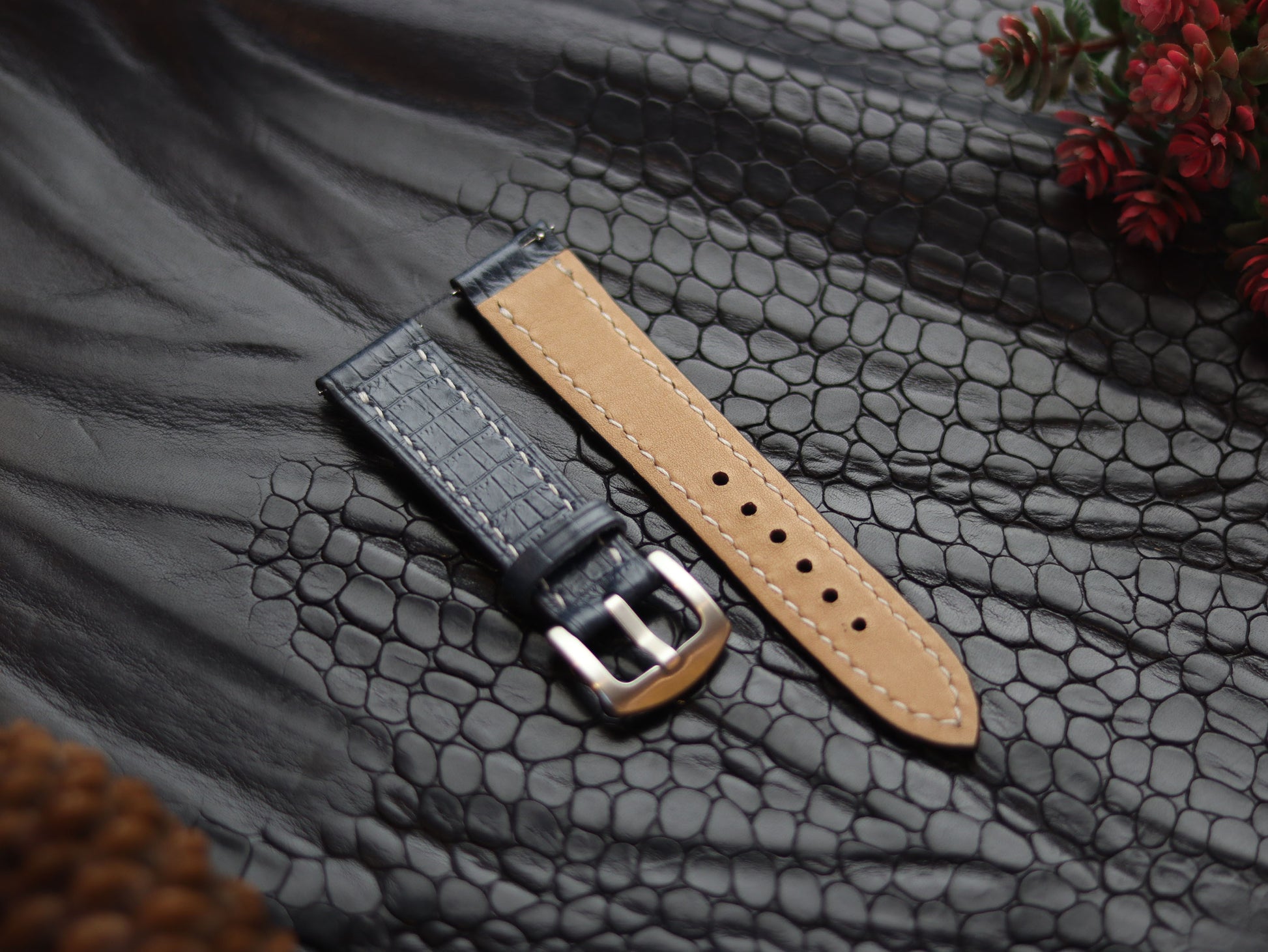LEATHER STRAPS IMPERIAL BLUE (WHITE)  FULL STITCHED GRIP LEATHER GOODS