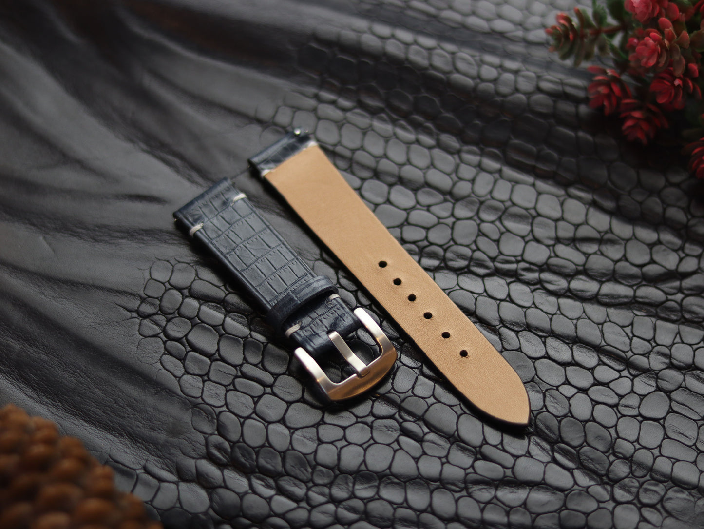 LEATHER STRAPS IMPERIAL BLUE (WHITE)  MINIMAL STITCHED GRIP LEATHER GOODS