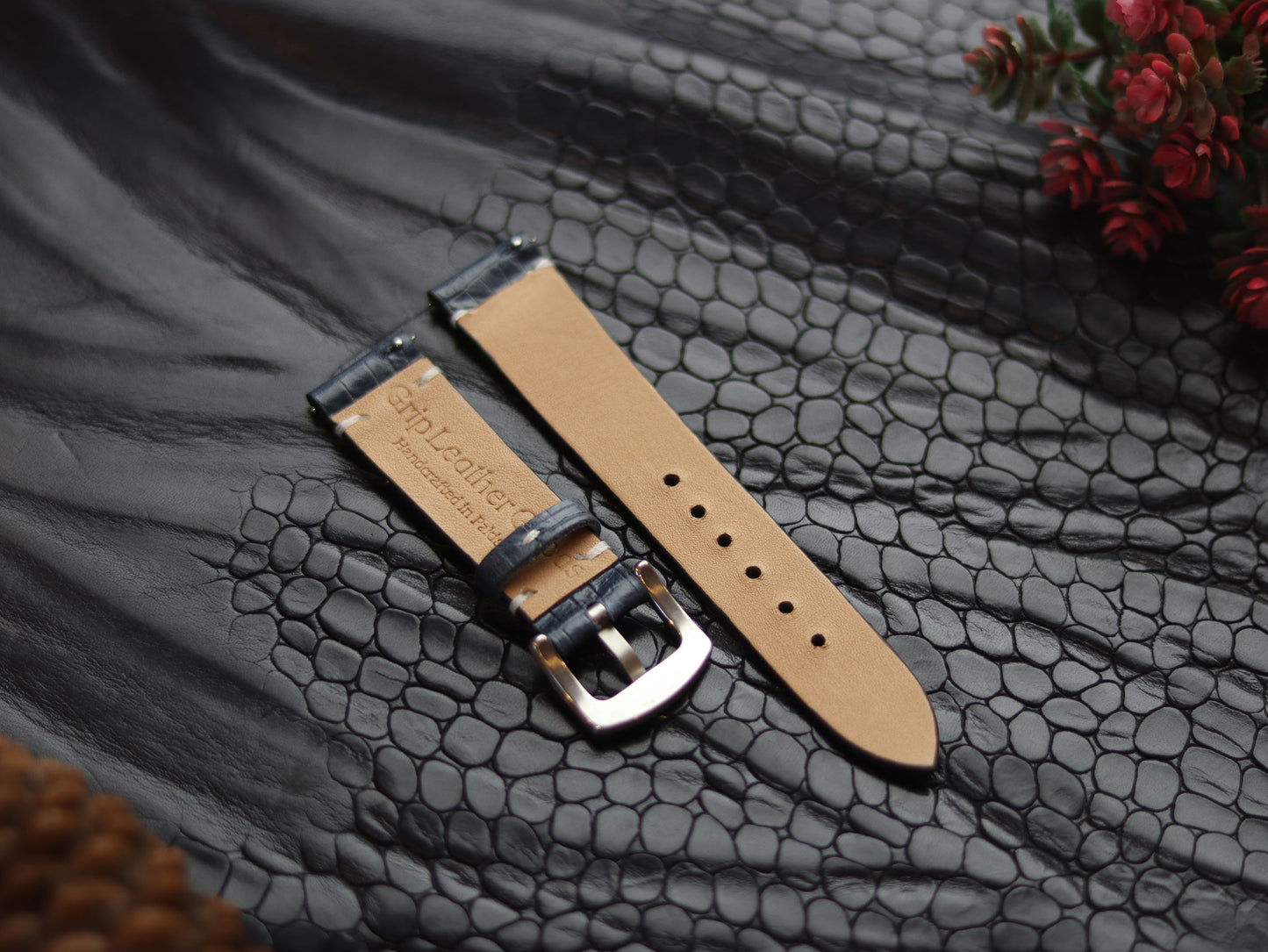 LEATHER STRAPS IMPERIAL BLUE (WHITE)  MINIMAL STITCHED GRIP LEATHER GOODS