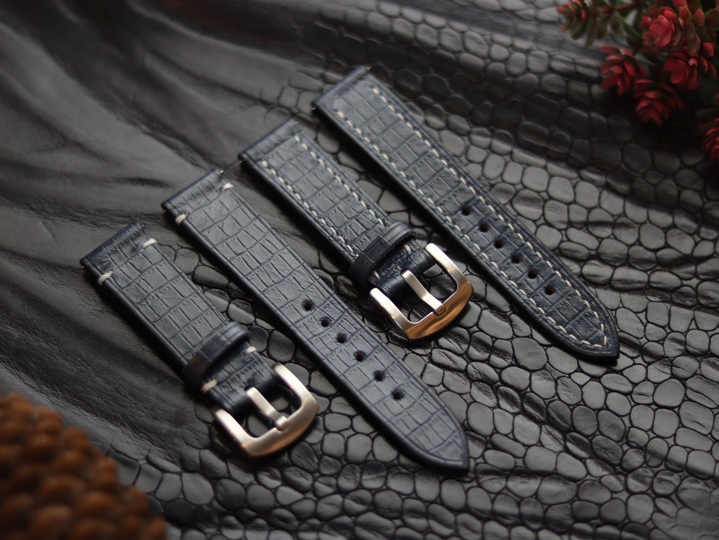 LEATHER STRAPS IMPERIAL BLUE (WHITE)  MINIMAL STITCHED GRIP LEATHER GOODS
