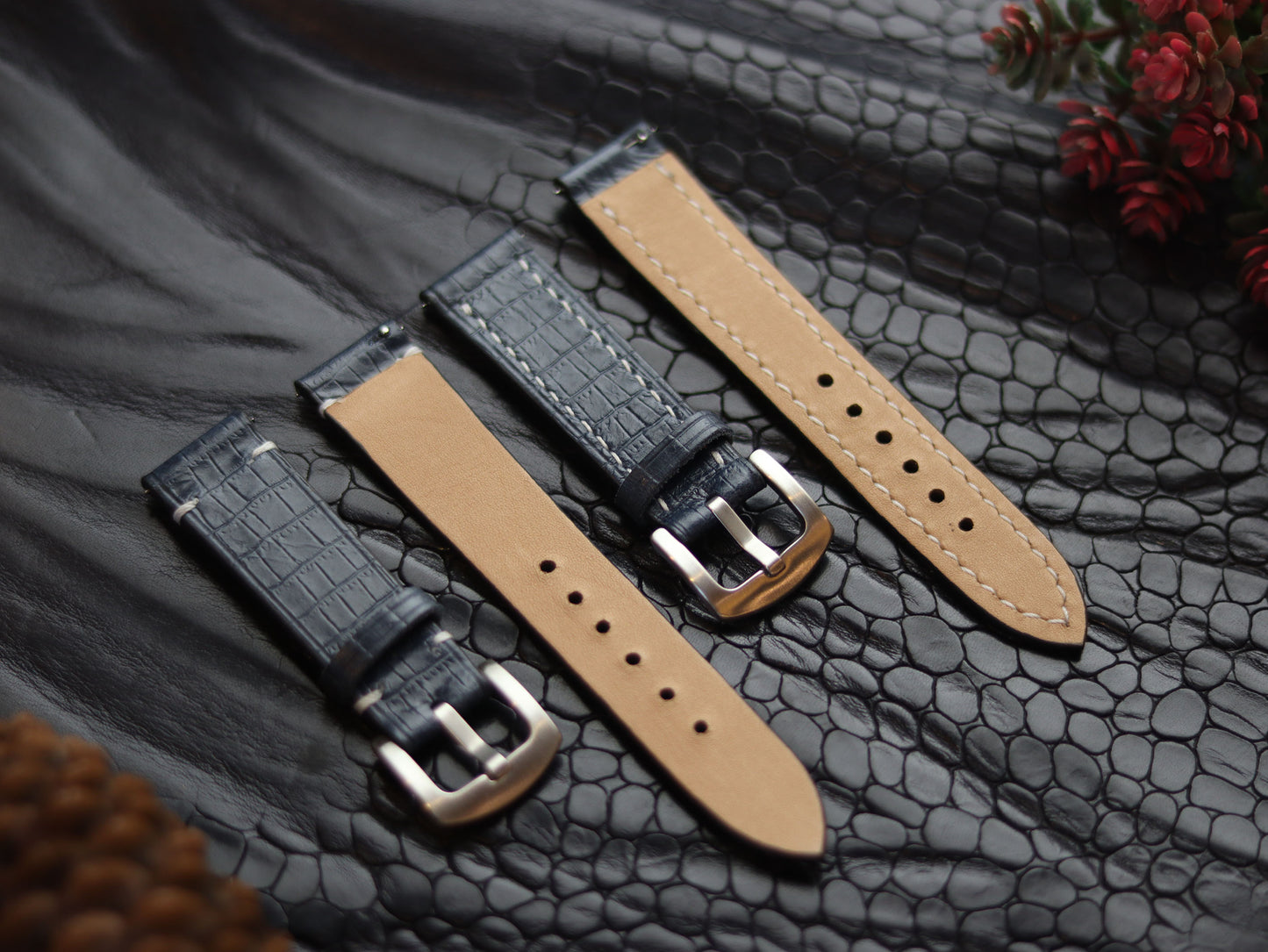 LEATHER STRAPS IMPERIAL BLUE (WHITE)  MINIMAL STITCHED GRIP LEATHER GOODS