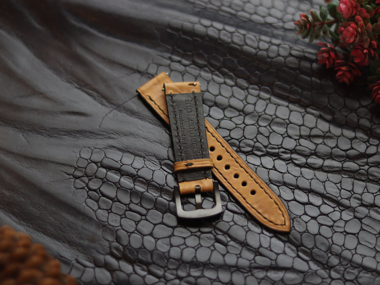 LEATHER STRAPS CLASSIC OAK (BLACK)  FULL STITCHED GRIP LEATHER GOODS