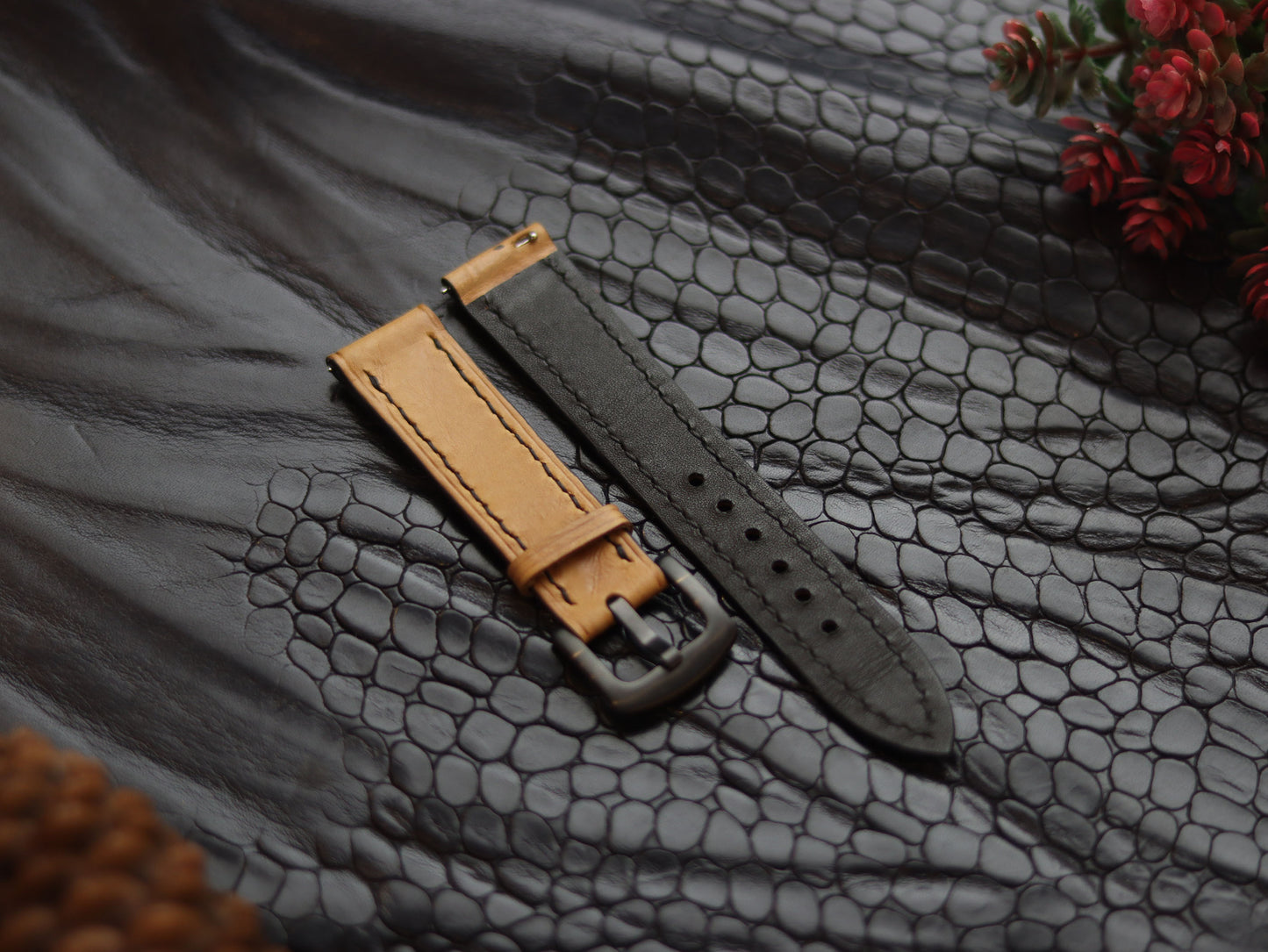 LEATHER STRAPS CLASSIC OAK (BLACK)  FULL STITCHED GRIP LEATHER GOODS