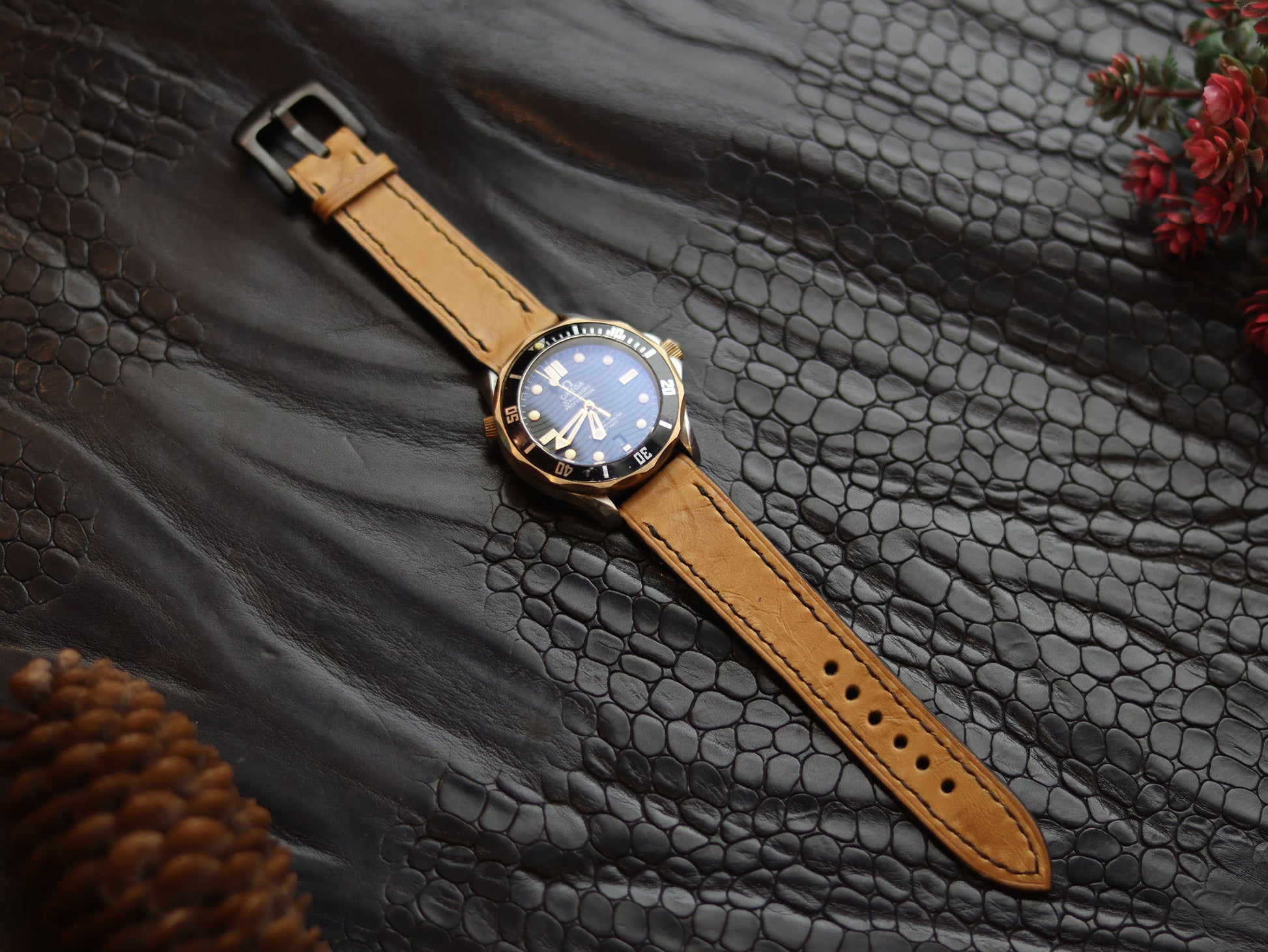 LEATHER STRAPS CLASSIC OAK (BLACK)  FULL STITCHED GRIP LEATHER GOODS