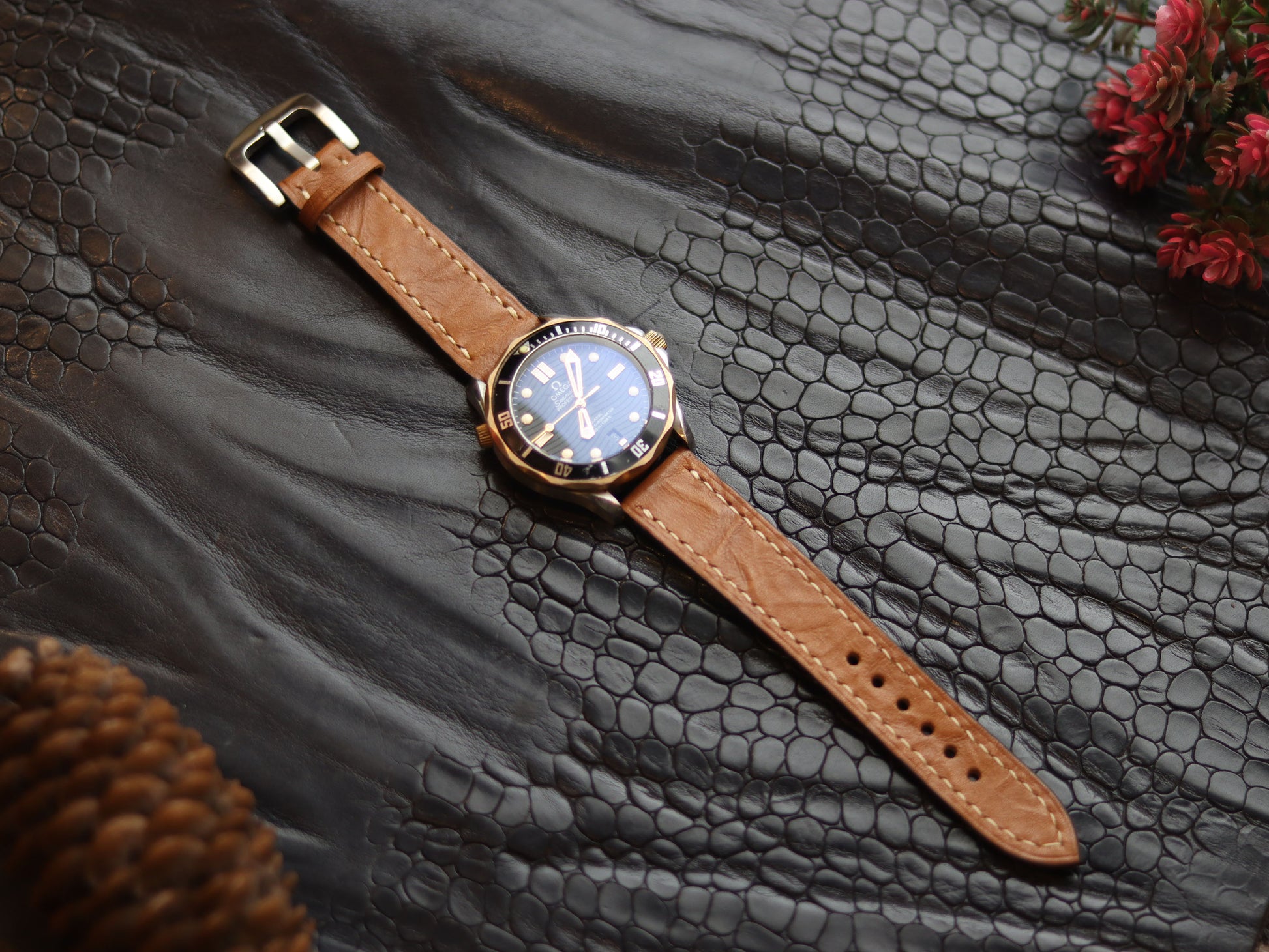 LEATHER STRAPS TEN BROWN (BEACH)  FULL STITCHED GRIP LEATHER GOODS