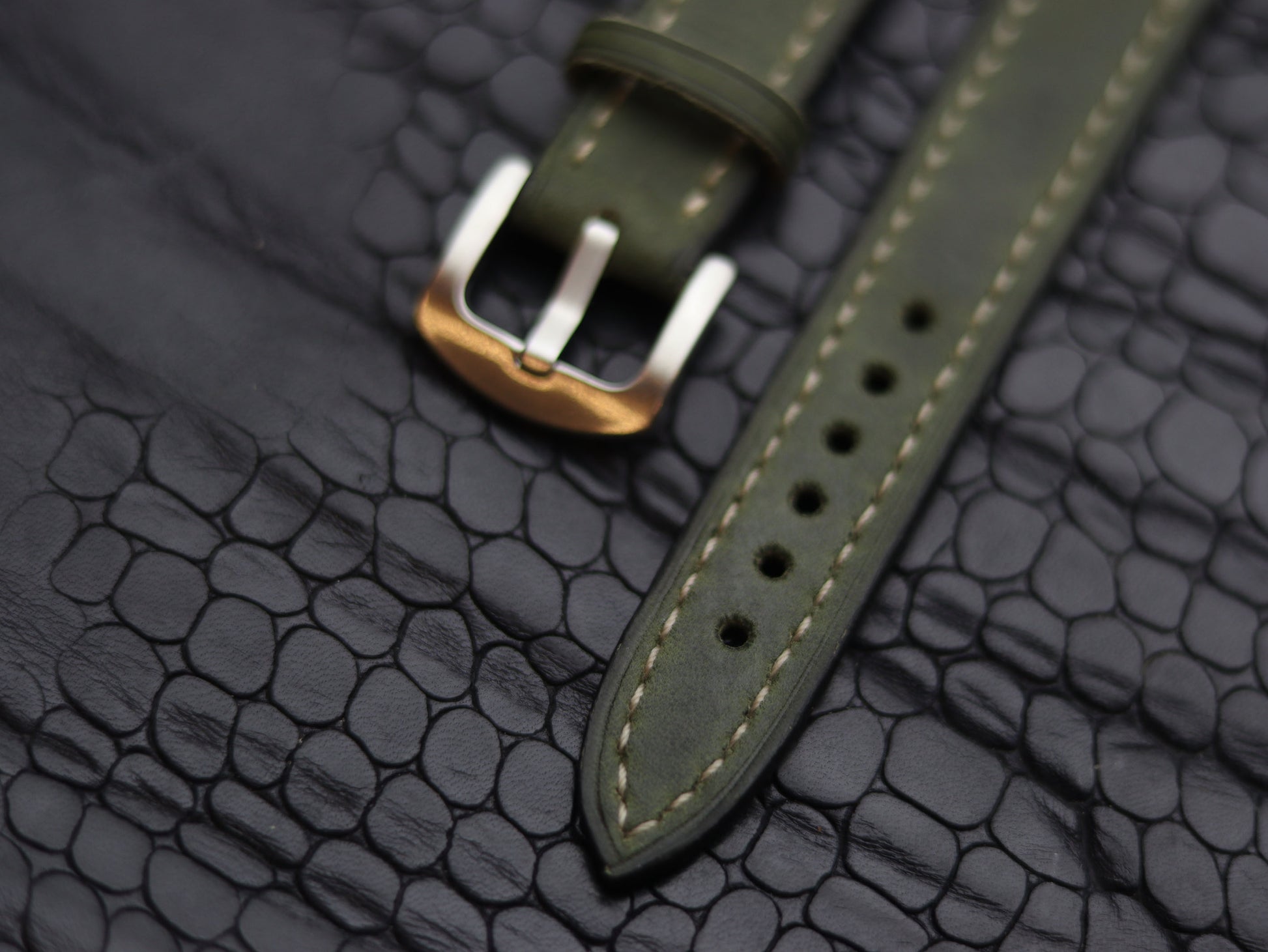 LEATHER STRAPS EMERALD GREEN (BEACH)  FULL STITCHED GRIP LEATHER GOODS