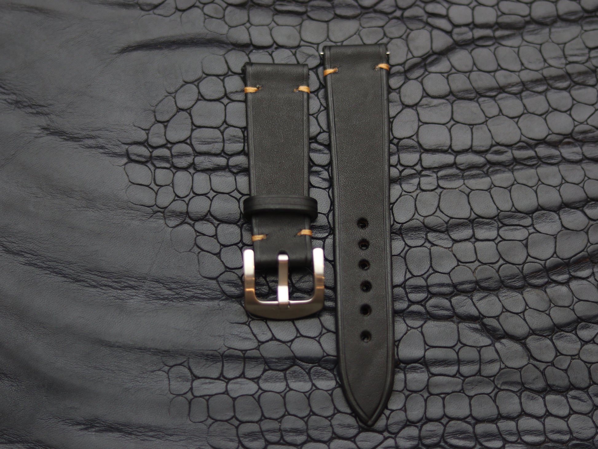 LEATHER STRAPS MATTE BLACK  ( SUNSET ORANGE) MINIMAL STITCHED GRIP LEATHER GOODS