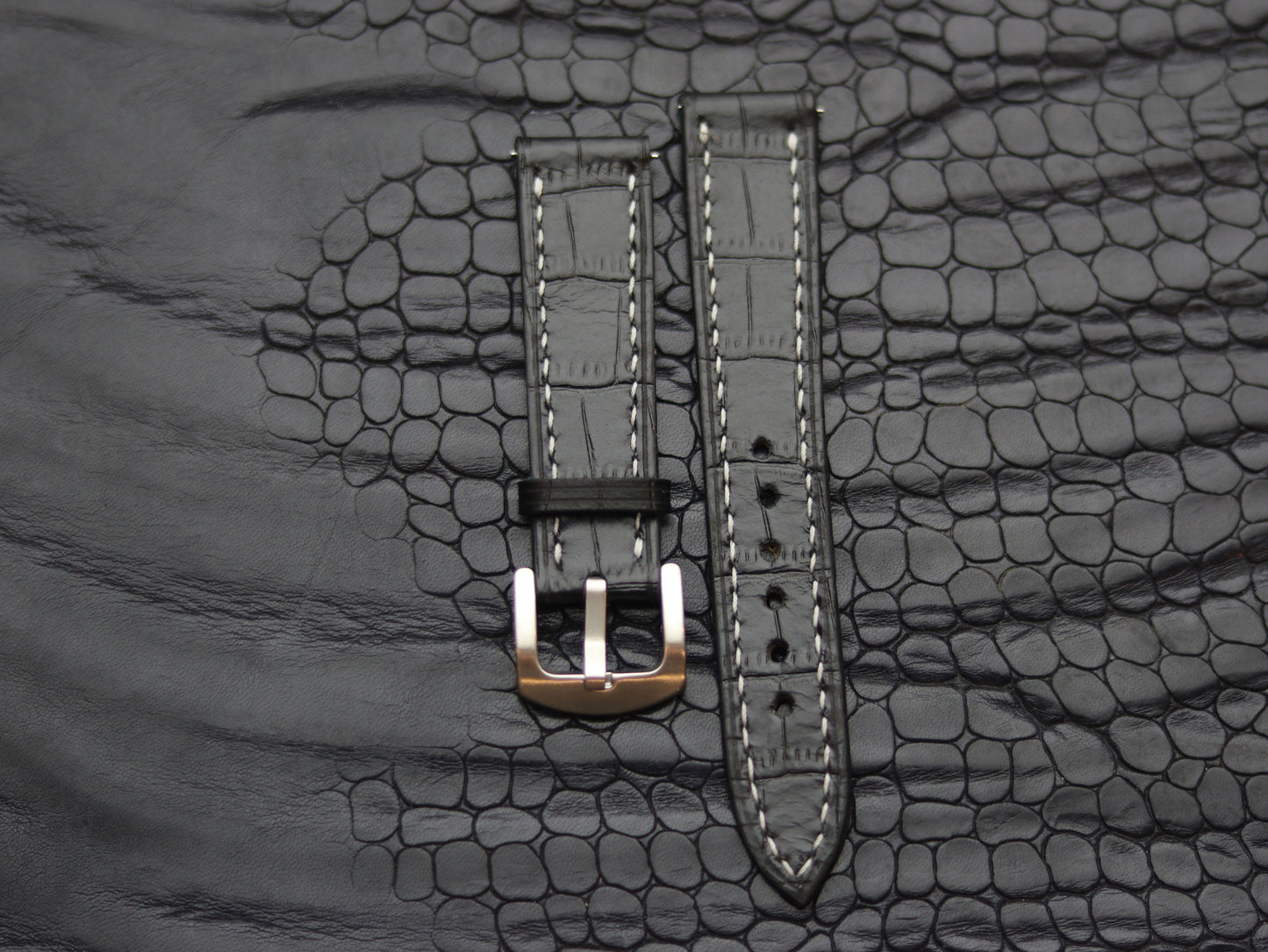 LEATHER STRAPS PHANTOM BLACK (WHITE  ) FULL STITCHED GRIP LEATHER GOODS