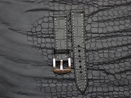 LEATHER STRAPS PHANTOM BLACK (WHITE  ) FULL STITCHED GRIP LEATHER GOODS