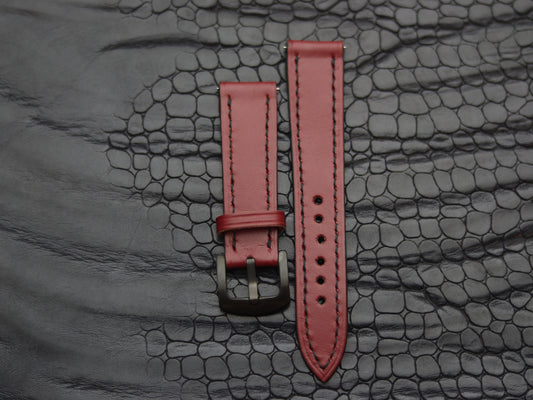 LEATHER STRAPS CRIMSON RED (BLACK) FULL STITCHED GRIP LEATHER GOODS