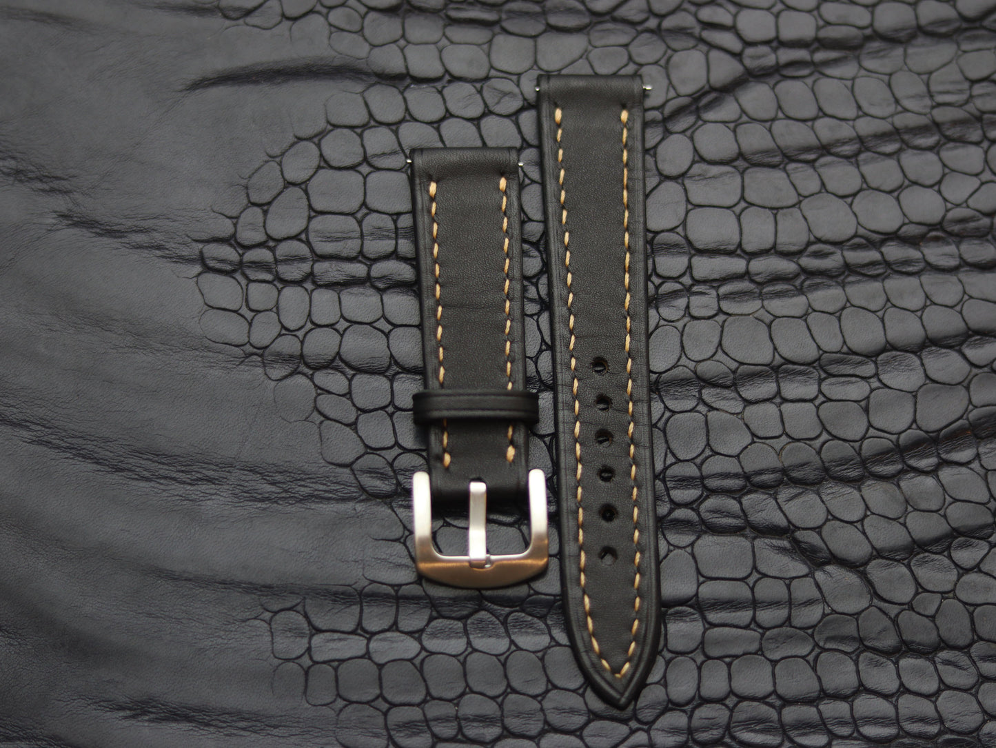 LEATHER STRAPS MATTE BLACK  ( SUNSET ORANGE) FULL STITCHED GRIP LEATHER GOODS