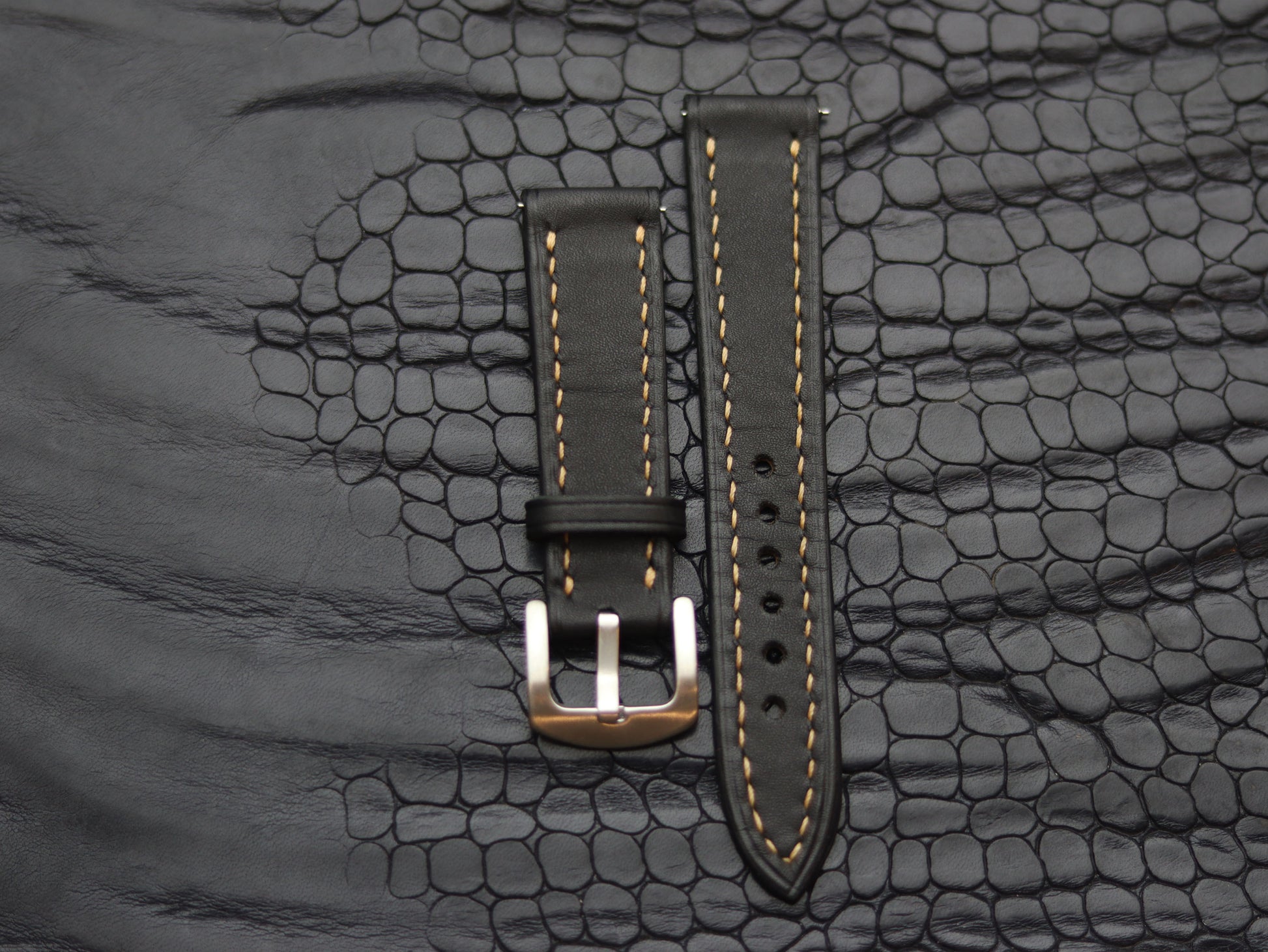 LEATHER STRAPS MATTE BLACK  ( SUNSET ORANGE) FULL STITCHED GRIP LEATHER GOODS