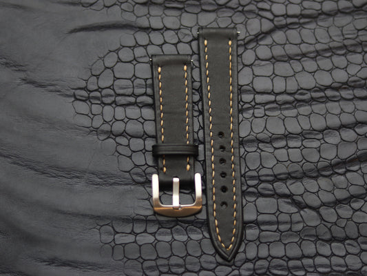 LEATHER STRAPS MATTE BLACK  ( SUNSET ORANGE) FULL STITCHED GRIP LEATHER GOODS