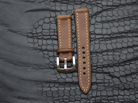 LEATHER STRAPS  COFFEE BROWN (BEACH) FULL STITCHED GRIP LEATHER GOODS