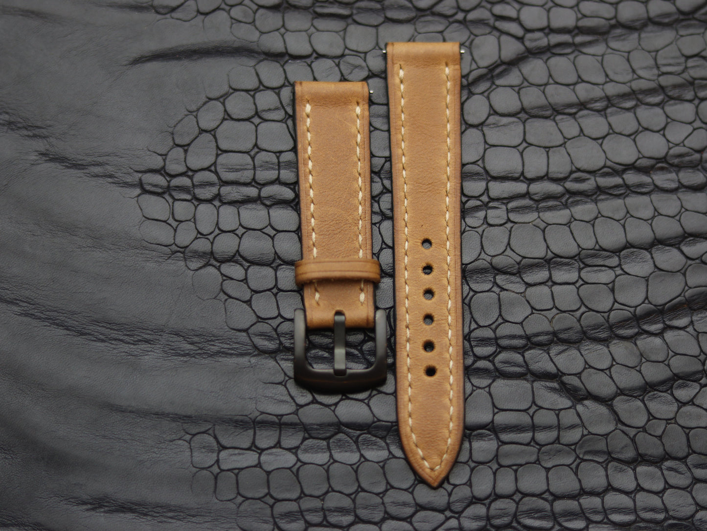 LEATHER STRAPS PEBBLE BROWN (BEACH)  FULL STITCHED GRIP LEATHER GOODS