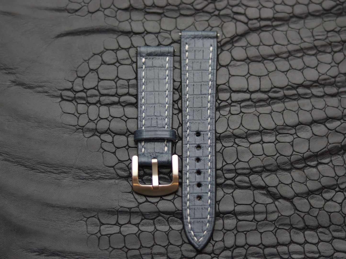 LEATHER STRAPS IMPERIAL BLUE (WHITE)  FULL STITCHED GRIP LEATHER GOODS