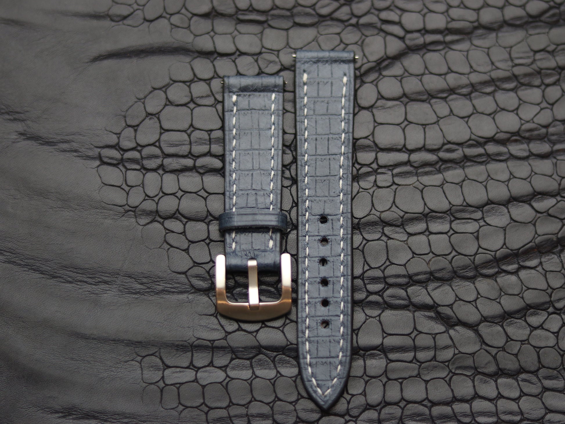 LEATHER STRAPS IMPERIAL BLUE (WHITE)  FULL STITCHED GRIP LEATHER GOODS