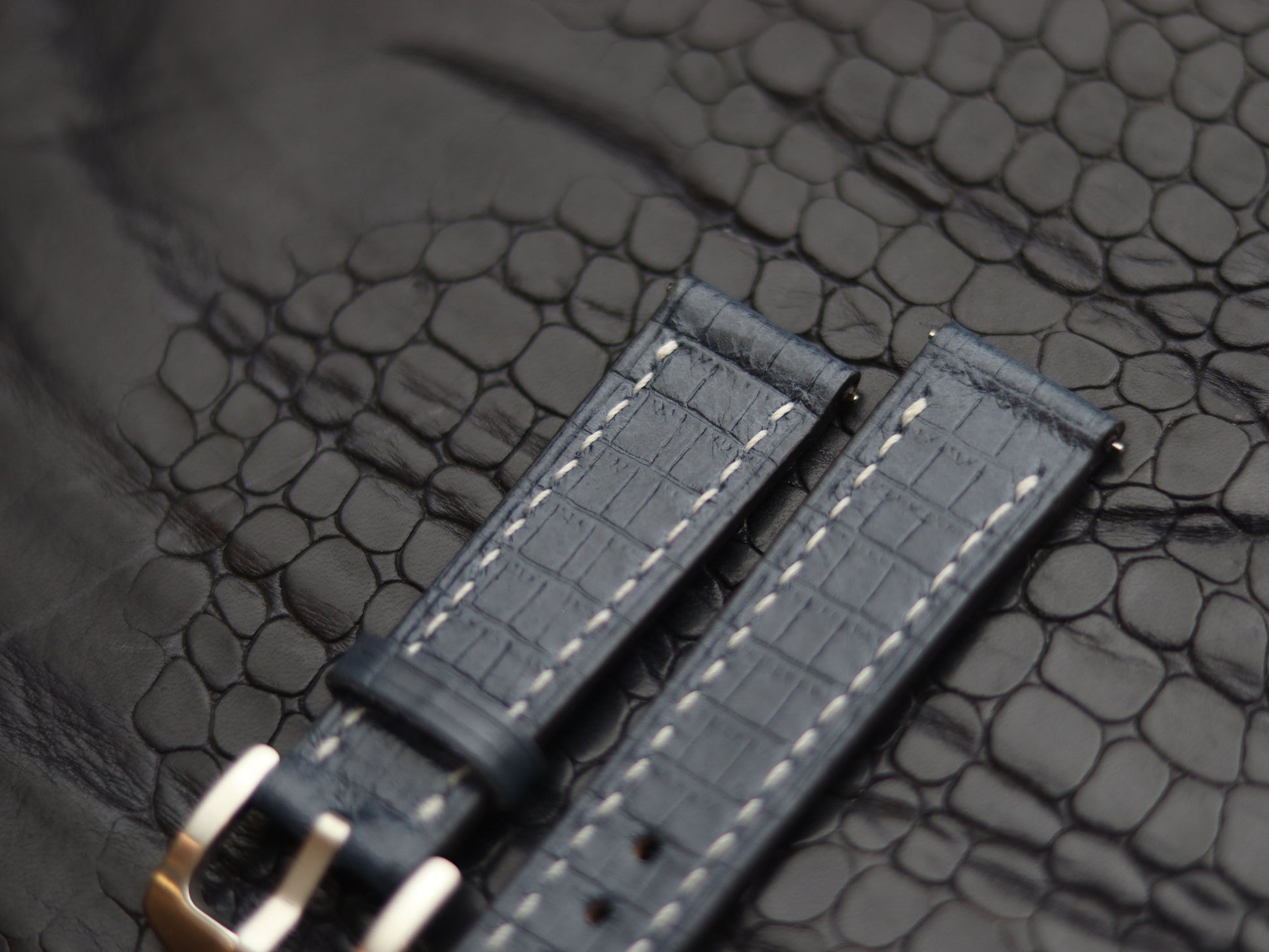 LEATHER STRAPS IMPERIAL BLUE (WHITE)  FULL STITCHED GRIP LEATHER GOODS