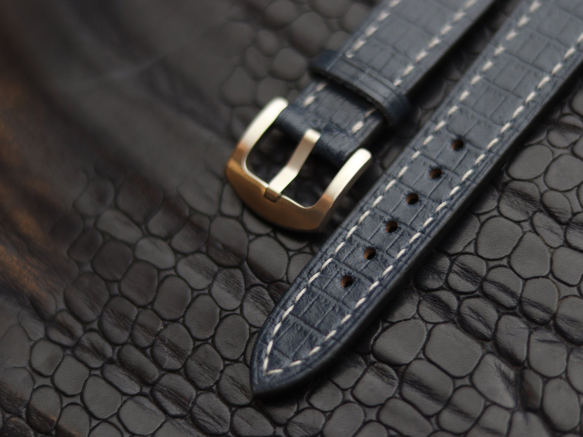 LEATHER STRAPS IMPERIAL BLUE (WHITE)  FULL STITCHED GRIP LEATHER GOODS
