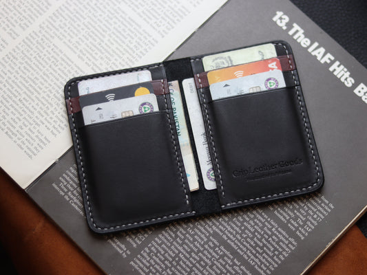 HUDSON SLIM BI-FOLD WALLET MATTE BLACK & VINTAGE RED GRIP LEATHER GOODS