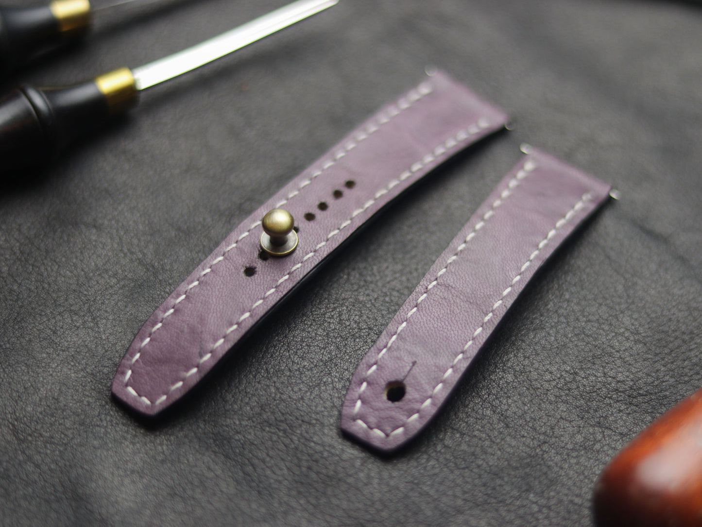 GRAPE  PURPLE (WHITE) - FULL STITCHED WATCH STRAPS