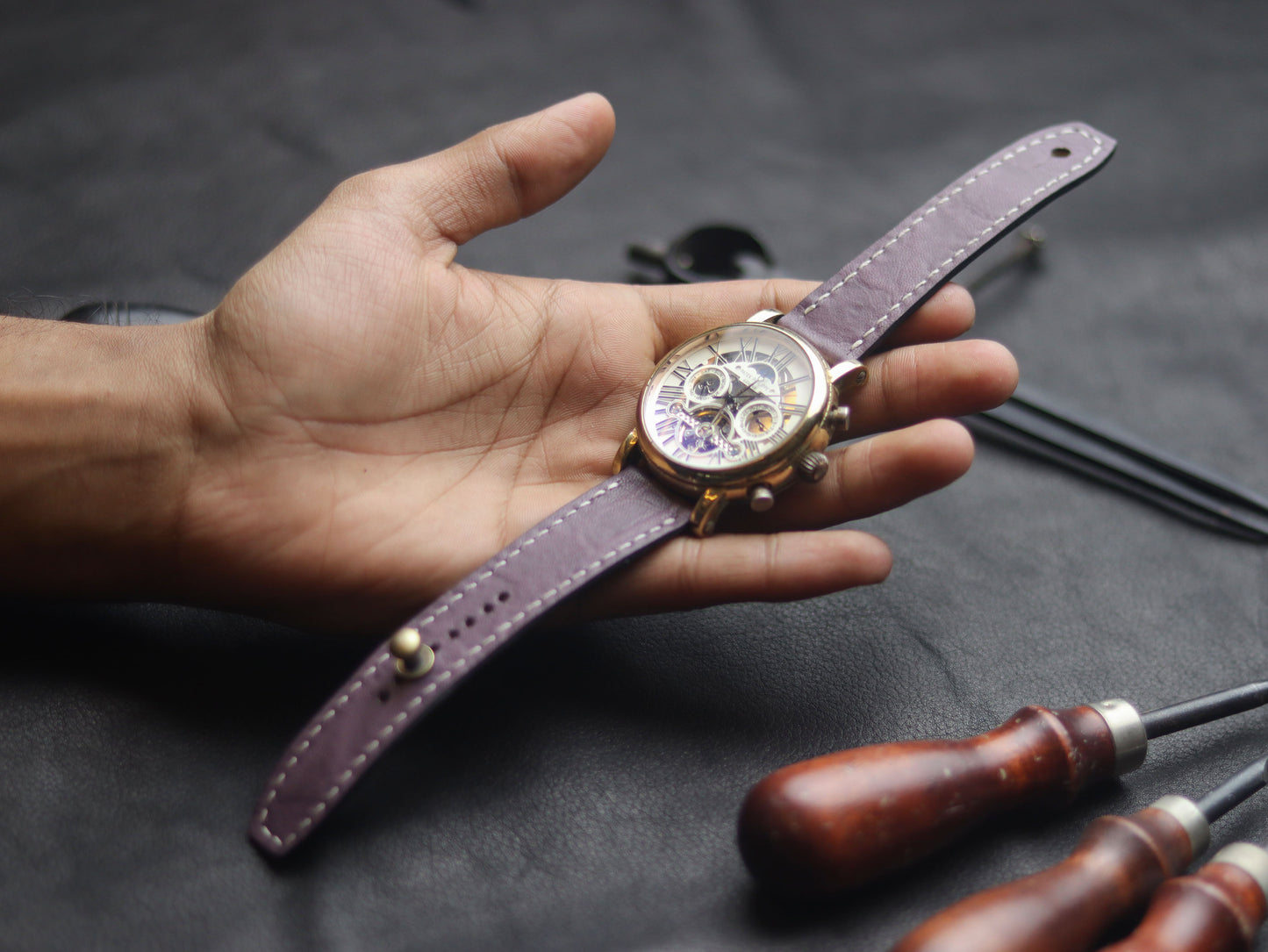 GRAPE  PURPLE (WHITE) - FULL STITCHED WATCH STRAPS