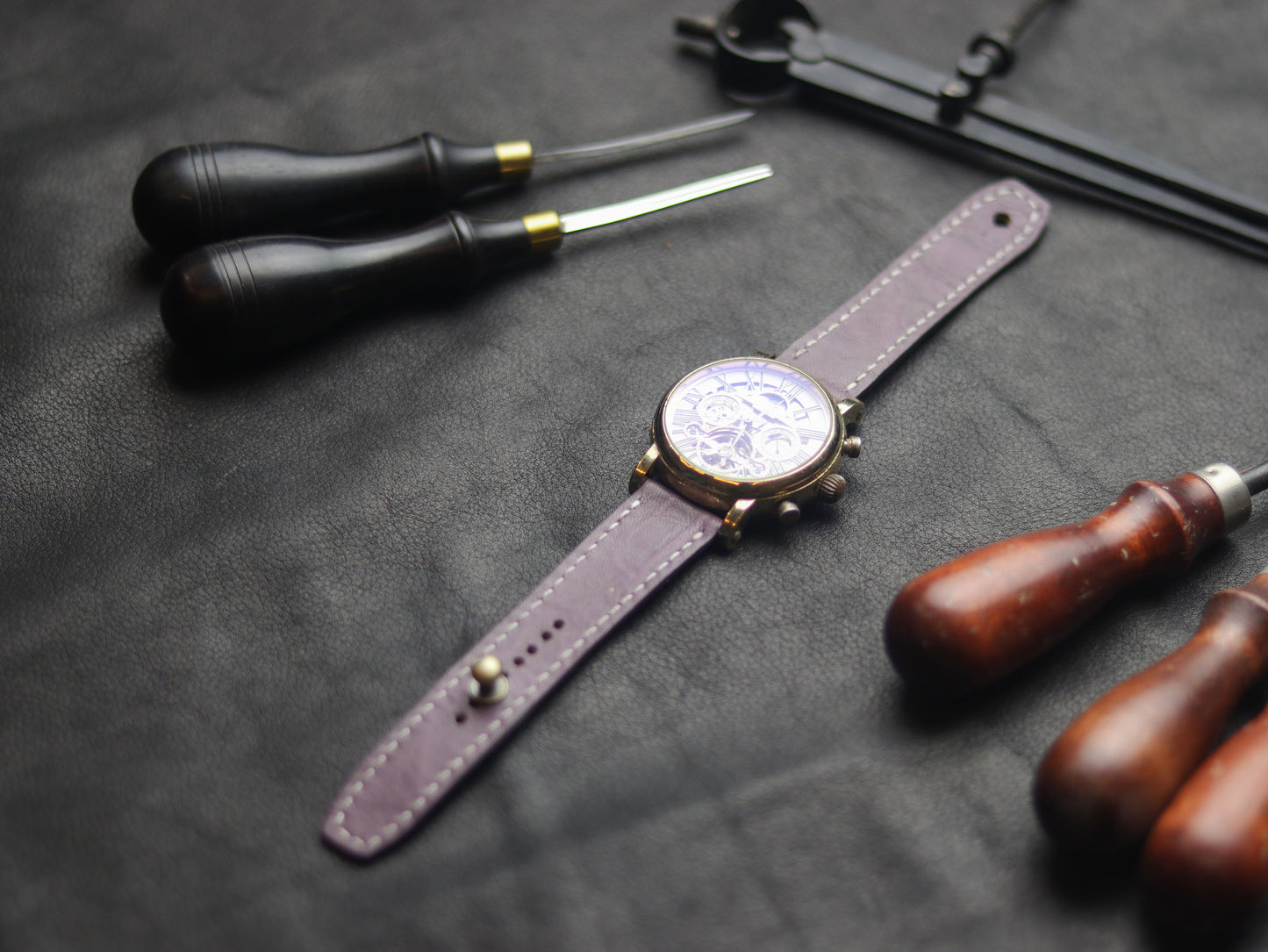 GRAPE  PURPLE (WHITE) - FULL STITCHED WATCH STRAPS