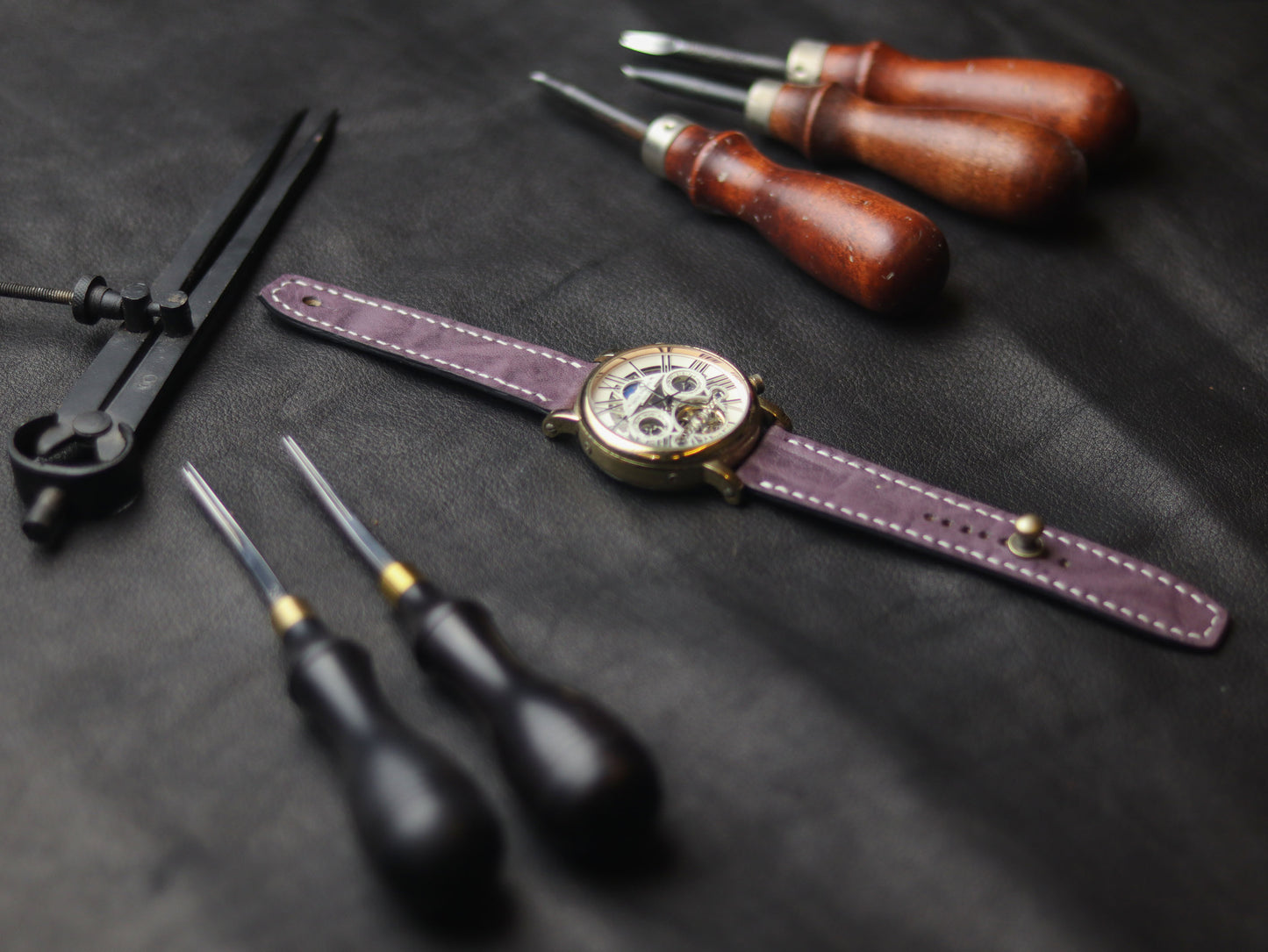 GRAPE  PURPLE (WHITE) - FULL STITCHED WATCH STRAPS