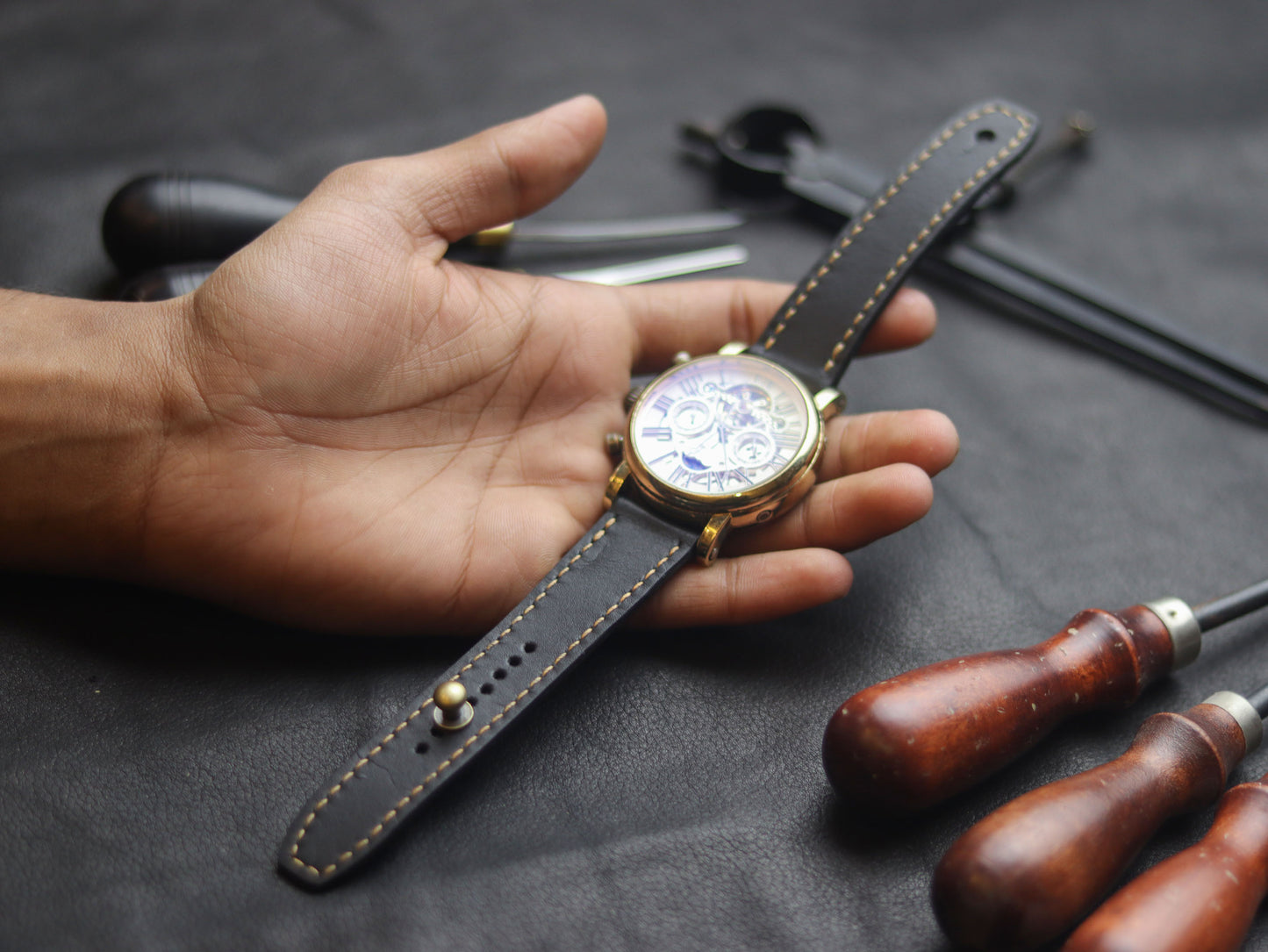 PANTOM BLACK  (ORANGE) - FULL STITCHED WATCH STRAPS